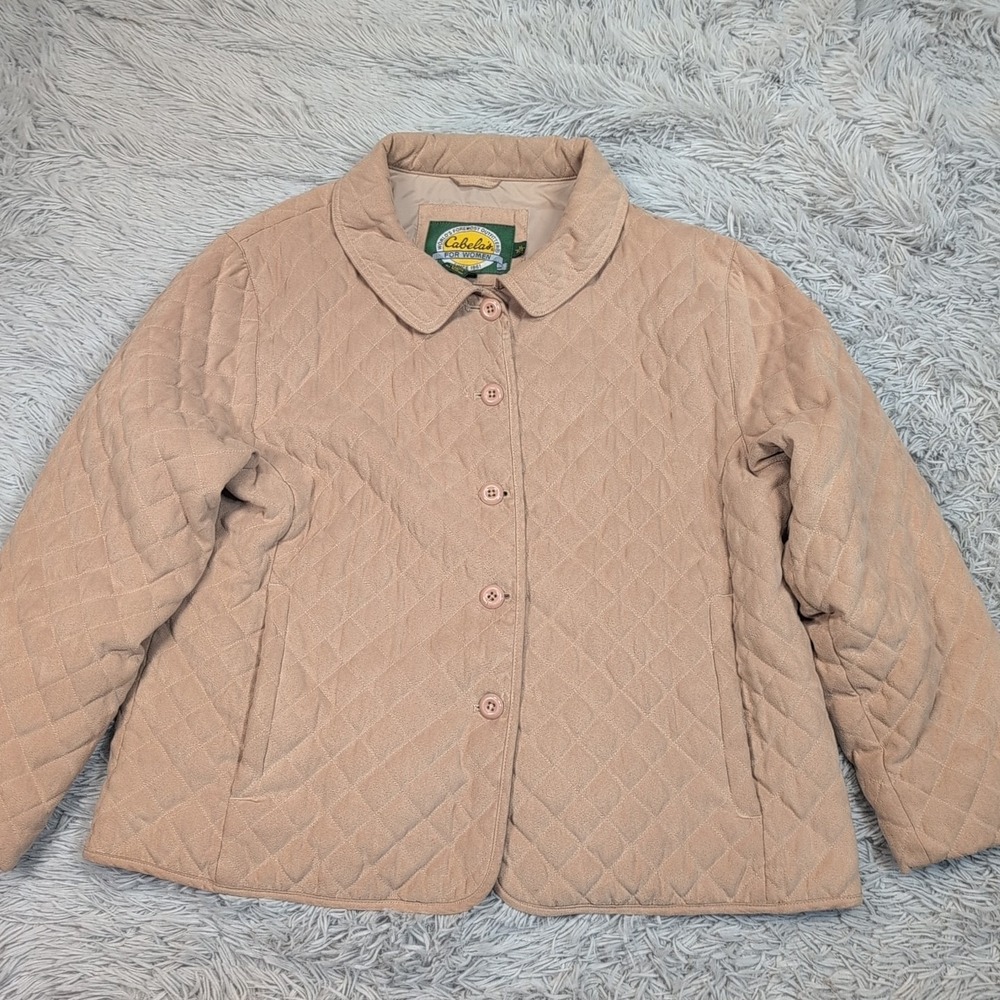 Cabela's Jacket Womens XL Biege Quilted Coat‎ Button Up Pockets Outdoors Cozy